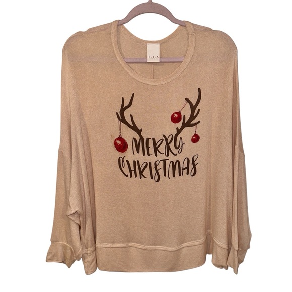 L.I.A. Love Is All Size Medium Christmas Pullover Deer Antlers Dolman Sleeves - Picture 1 of 8